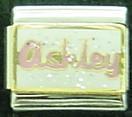 Ashley pink name on sparkly white background Italian charm